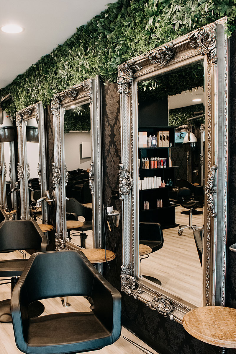 portrait photo of the interior of platinum hair salon